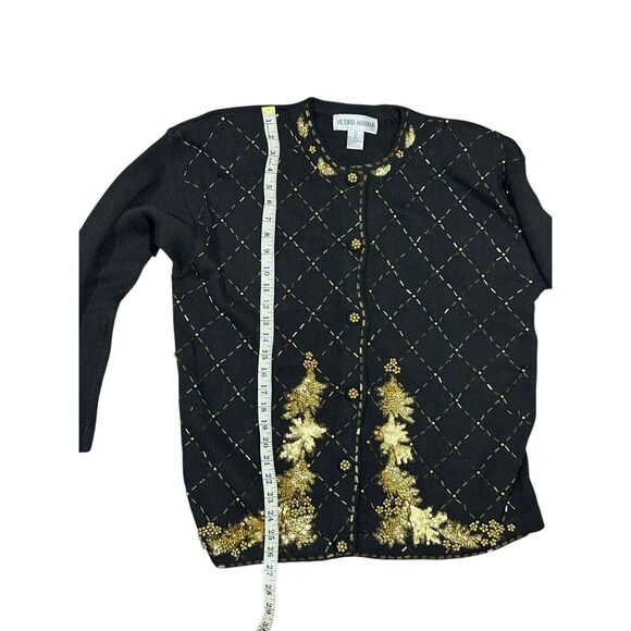 Victoria Harbour black gold embellished sequin beaded holiday sweater L - Picture 4 of 9